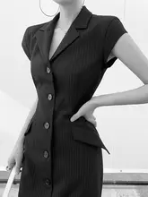 ストライプデザインのガウン風ベストドレス【中長丈・女性用・襟付き】