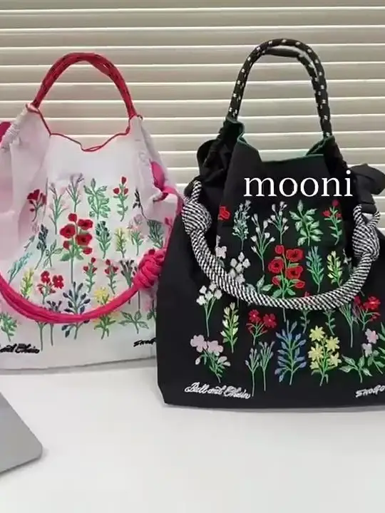 ナイロン刺繍トートバッグ【ファッション・カジュアル・エコ・折りたたみ可能・大容量】
