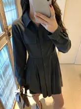 法式シャツワンピース【Aライン・ウエストシェイプ・長袖】