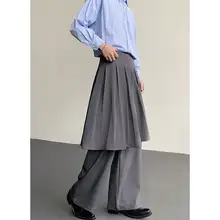 秋季デザインの重ね着風ワイドパンツ【ドレープ仕上げ・カジュアル・男性用】（セットアップ対応）