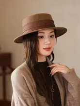 優雅なデザインのウールフェルト平頂帽子【秋冬用・褶じ装飾・イギリス風】