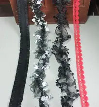 黒のフリルレースリボン小花蝶デザイン【伸縮性・手作りDIY・BJD衣装用】