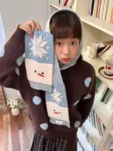 アイスランド風雪だるまデザインのニットスカーフ【秋冬用・保温・可愛い】