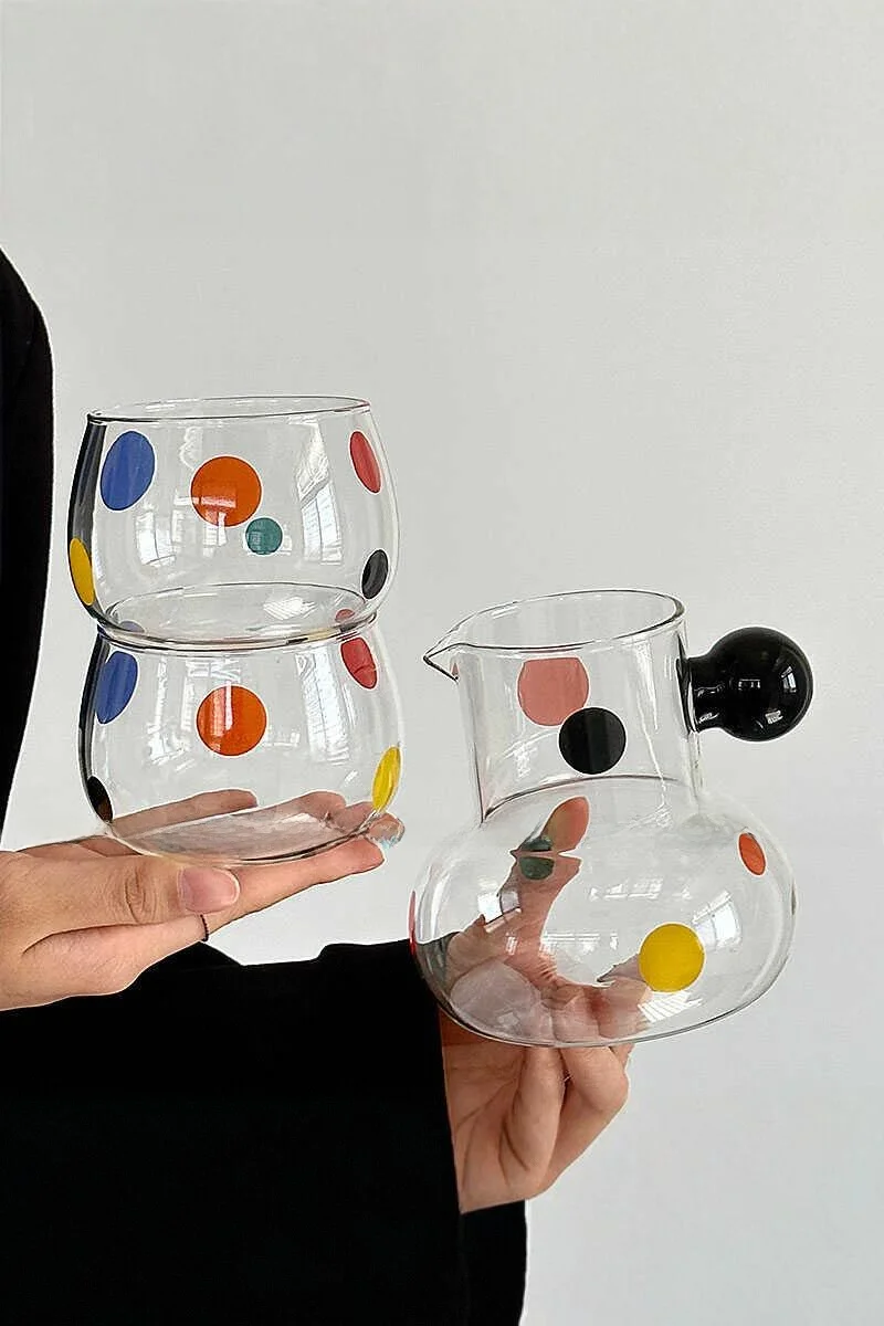 ガラス ドット 茶ポット フルーツポット 耐熱カップ コーヒーカップ 個性的 素材