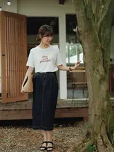 高腰デニムスカート【ブルー・ストレート・バックスリット】