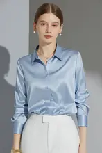 上質なシルクサテン長袖ブラウス【ブルー・女性用】