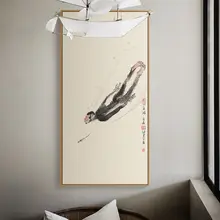 新中式 縦型玄関装飾画【禅意・水墨画・猿】
