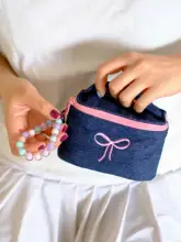 BLEU et ROSE バービー ガールズ デニム化粧ポーチ【可愛いデザイン・キャンバス・ファスナー付き】