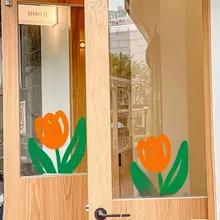 チューリップデザインのDIYウォールステッカー【ファッション・カフェ・店舗用ガラス扉装飾】
