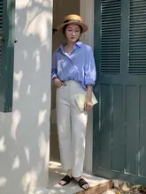 高腰ホワイトデニムパンツ【ワイドレッグ・フィット・春夏用】（セットアップ対応）