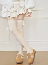 毛球デザインのルーズロングソックス【厚手・保温タイプ・可愛らしいロリータスタイル】