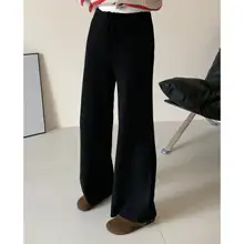 レトロな韓国風ゆったり厚手カジュアルパンツ【秋冬・ストレート・ニット素材】