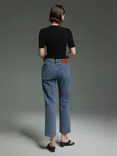 ハイウエストストレートデニムパンツ【レトロスタイル・スリムフィット・九分丈】