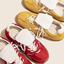 真皮デザインの軽量トレーニングシューズ【イエロー・女性用・クッションソール・カジュアル】