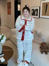 暖かな羊羔绒の秋冬用ルームウェア【長袖・長ズボン・大きいサイズ・レッド】