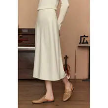 MIU系 絶妙なシンプルデザイン 自然なドレープのAライン羊毛スカート【秋冬用】