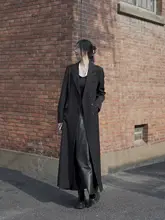 高身長向けロングブラックトレンチコート【洗練されたデザイン・スーツコート・女性用】