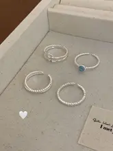 925純銀製 幾何学的な花デザイン 海ブルー宝石オープンリング【女性用・人差し指に最適】
