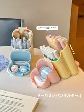 化粧ブラシ用斜め挿し収納筒【ダストカバー付き・デスク用・ラベル収納】