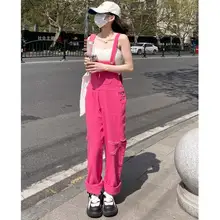 ピンクのデニムオーバーオール【夏用・フィット・小柄向け】（セットアップ対応）
