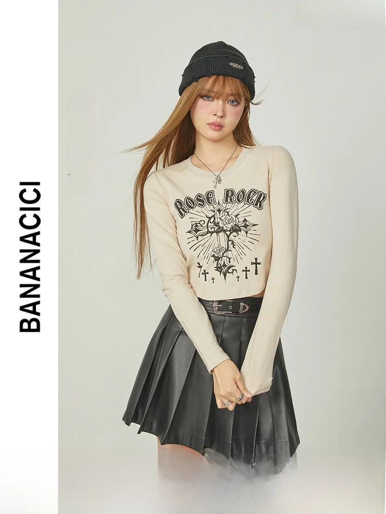 バンドカラーロングシャツ レトロゴシック風 プリント長袖Tシャツ：通勤シーンでの実用性とデザインのバランス