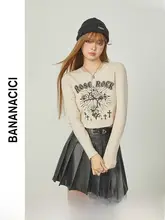 春季新作 レトロゴシック風 ロゴプリントラウンドネック長袖Tシャツ