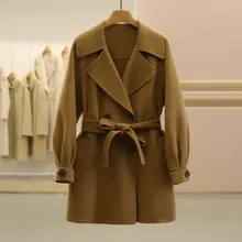 ウール混合のダブルブレストコート【フレンチスタイル・ウエストシェイプ・リバーシブル】