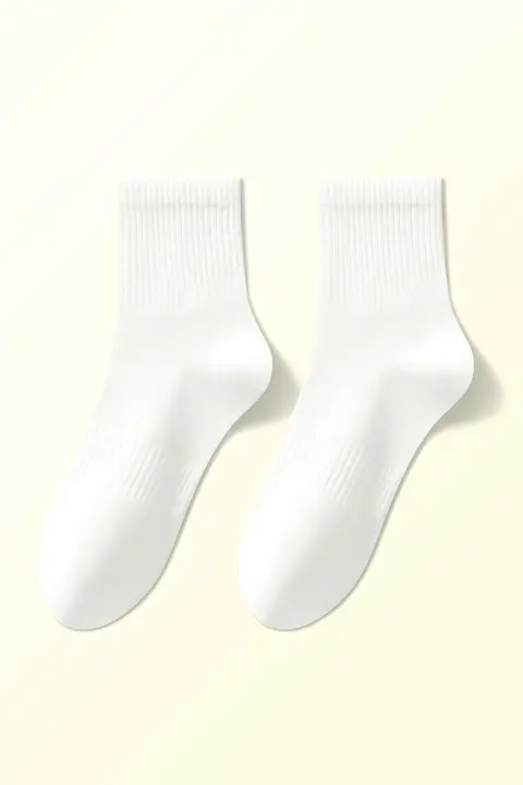 春秋用 白色コットン中筒ソックス【吸汗・通気性・女性用】