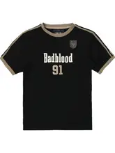 黒のカジュアルスポーツスタイル パフスリーブプリントTシャツ【セクシーショートパンツ・夏用】（セットアップ対応）