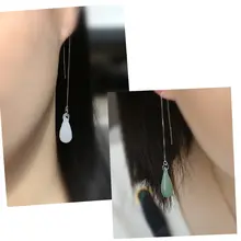 925純銀製 アレルギー対策の長款水滴形イヤリング【レトロデザイン・琉璃製】