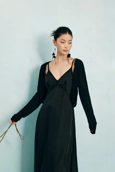 黒白バイカラー無領アーチデザインニットカーディガン【レディース・ショート丈・秋用】