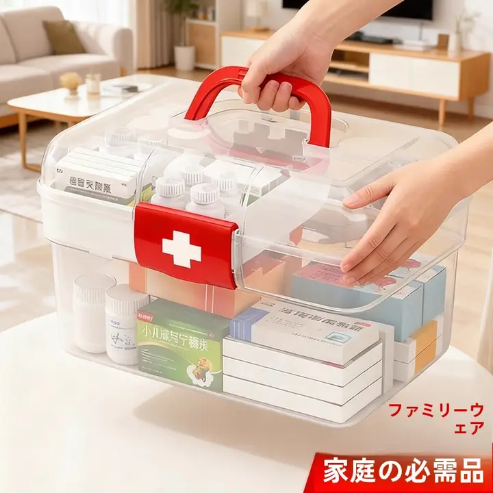 家庭用 薬箱収納ボックス【大容量・医薬品整理用・シンプルデザイン】