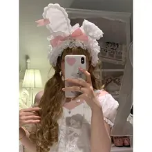 ロリータ風リボン付きドット柄ヘアクリップ【レースエッジ・キュートデザイン】