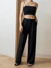 高級感漂うリボンデザインのダブルブレストパンツ【春夏用・中高腰・体型カバー・レディース】（セットアップ対応）