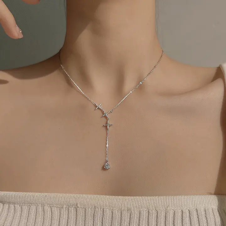 925純銀の流星ネックレス【洗練されたデザイン・鎖骨チェーン・女性用】