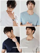 JSSD HOMME メンズ夏用 丸首 絹100% シンプルデザイン 半袖Tシャツ