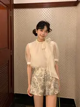 モビードリルビーズ スタンドカラー サイドストラップ テンセル シャツ