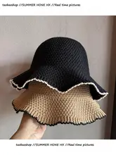 折りたたみ可能な夏用ビーチ用日除け釣り師帽子【女性用・編みライン・波型エッジ・無地】