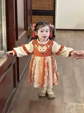 可愛らしい刺繍入りチャイニーズスタイルドレス【秋冬用・フリース裏地・ベビー＆子供用】（セットアップ対応）