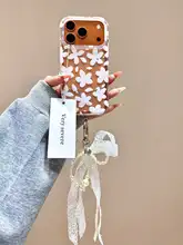 シンプルで清新な白い花とリボンのチャーム付きiPhoneケース【全包の保護カバー・女性用】