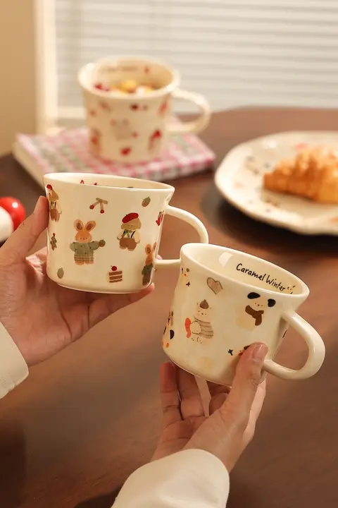 可愛い陶器製マグカップ【女性向け・コーヒー・朝食用・子供用・高いデザイン性】