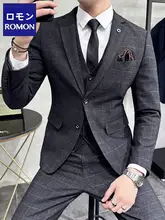 結婚式用 メンズ三点スーツ【英式チェック・秋用・カジュアル正装】（セットアップ対応）