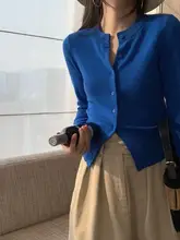 秋冬用 メリノウールカーディガン【プラムカラー・長袖・丸首・タイトフィット】