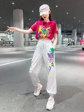 夏用コットン製ダンスウェア【プリントTシャツ・フィットネス用・束脚パンツ・運動カジュアル】（セットアップ対応）