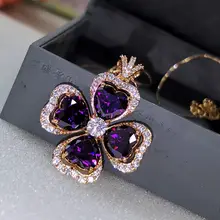 エレガントな印象！ハート型ジルコンと四葉クローバーのロックネックレス【シンプルで高級感あるデザ  イン】