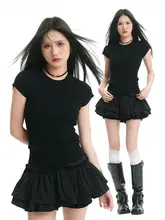 春夏向け 短袖ニットトップスとケーキデザインのスカート【小柄対応・ふんわりしたシルエット・夏用】（セットアップ対応）