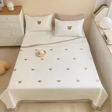 韓国製 ベア刺繍 ベッドカバー3点セット【純綿・夏用・キルティング布団対応】
