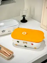 可愛いキャラクター デザイン 陶器製ランチボックス【フタ付き・電子レンジ対応・仕切り付き】