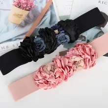 幅広エラスティックウエストバンド【ピンク・手作り小花・夏用スカートのアクセサリー】
