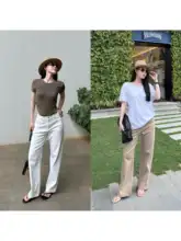 極上の柔らかさのハイウエスト九分丈ストレートデニムパンツ【伸縮性・カジュアル】（セットアップ対応）